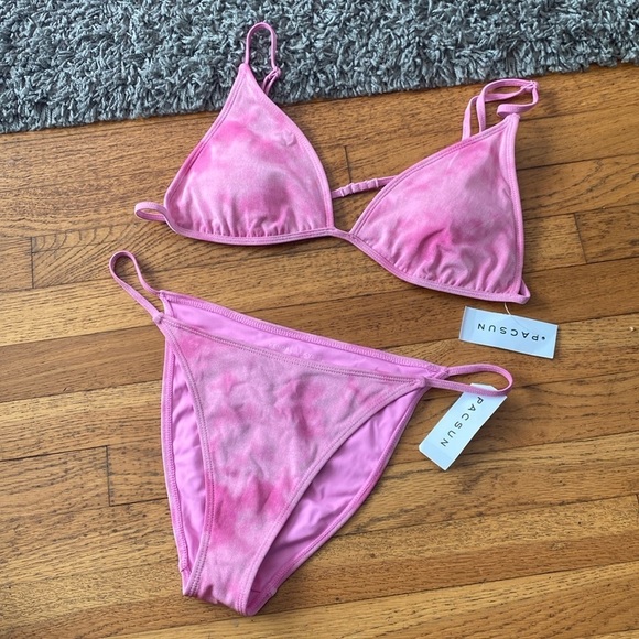 NWT KENDALL & KYLIE Pink Tie-dyed Barbados Lurex Triangle Bikini Top - Picture 6 of 15